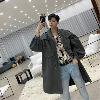

Men's trench coat 2019 season is suitable for new slim and pure color trench coat loose casual lapel trend young men's wear