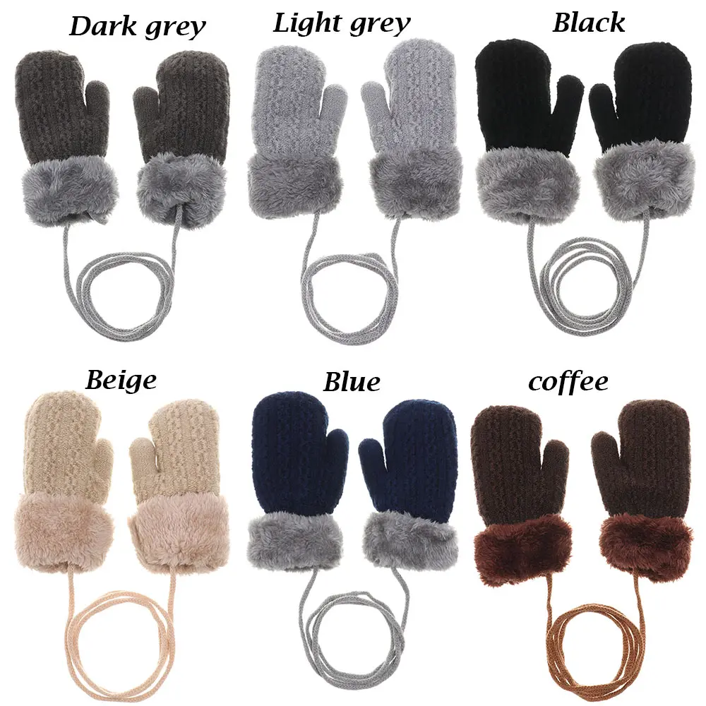 1Pair New Winter Boys Girls Cute Knitted Gloves Warm Rope Full Finger Mittens Gloves for Children Toddler Kids Gloves