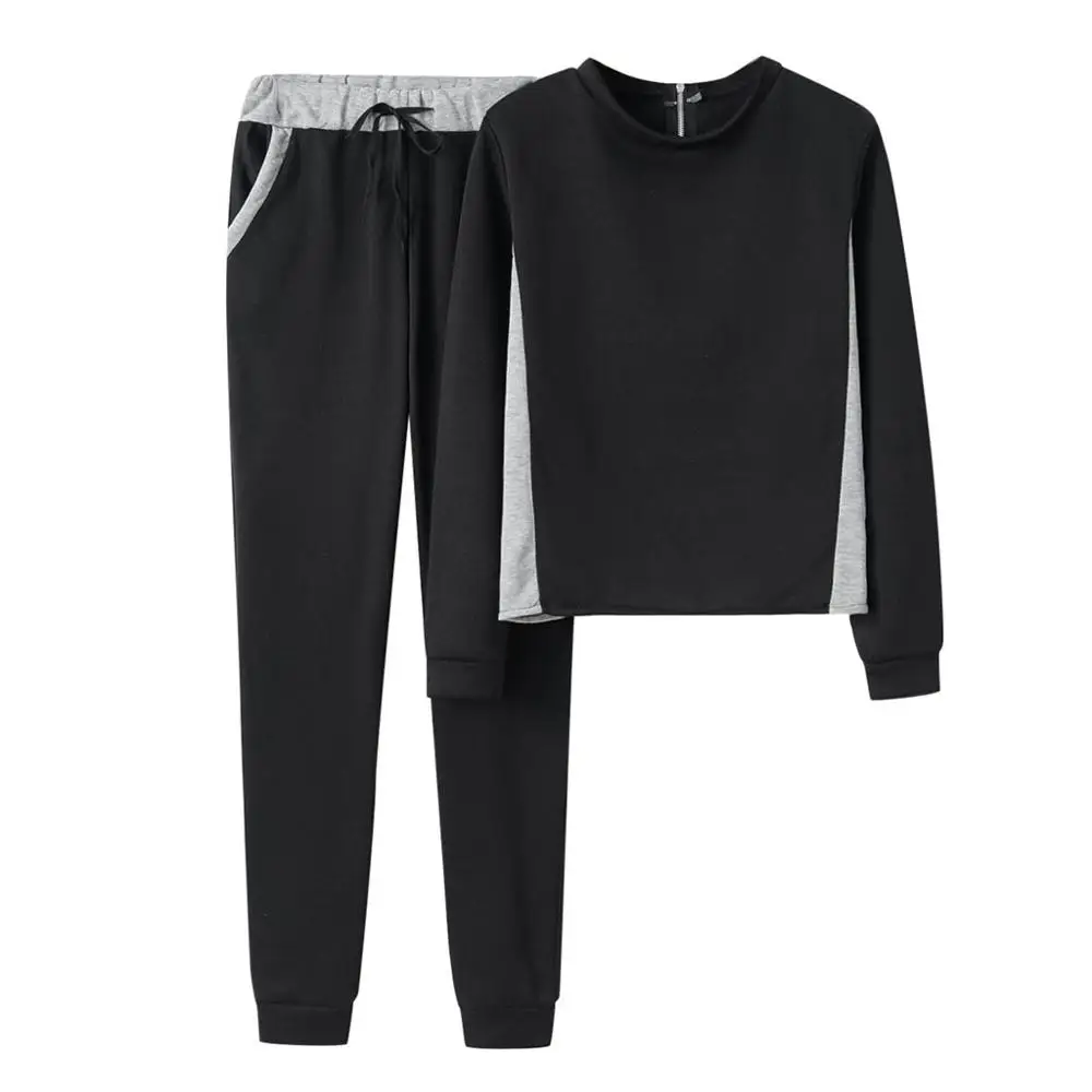 

Autumn Winter Women 2pcs Sweatshirt and Pant Sport Suit Casual Mixed Color Jogging Tracksuit For Female Outdoor Running Clothes
