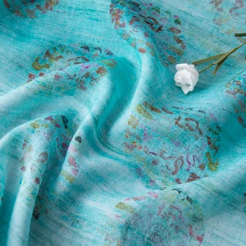 

High end natural ramie fabric Fresh light green print tissu High grade gown dress cheongsam fabric for dress