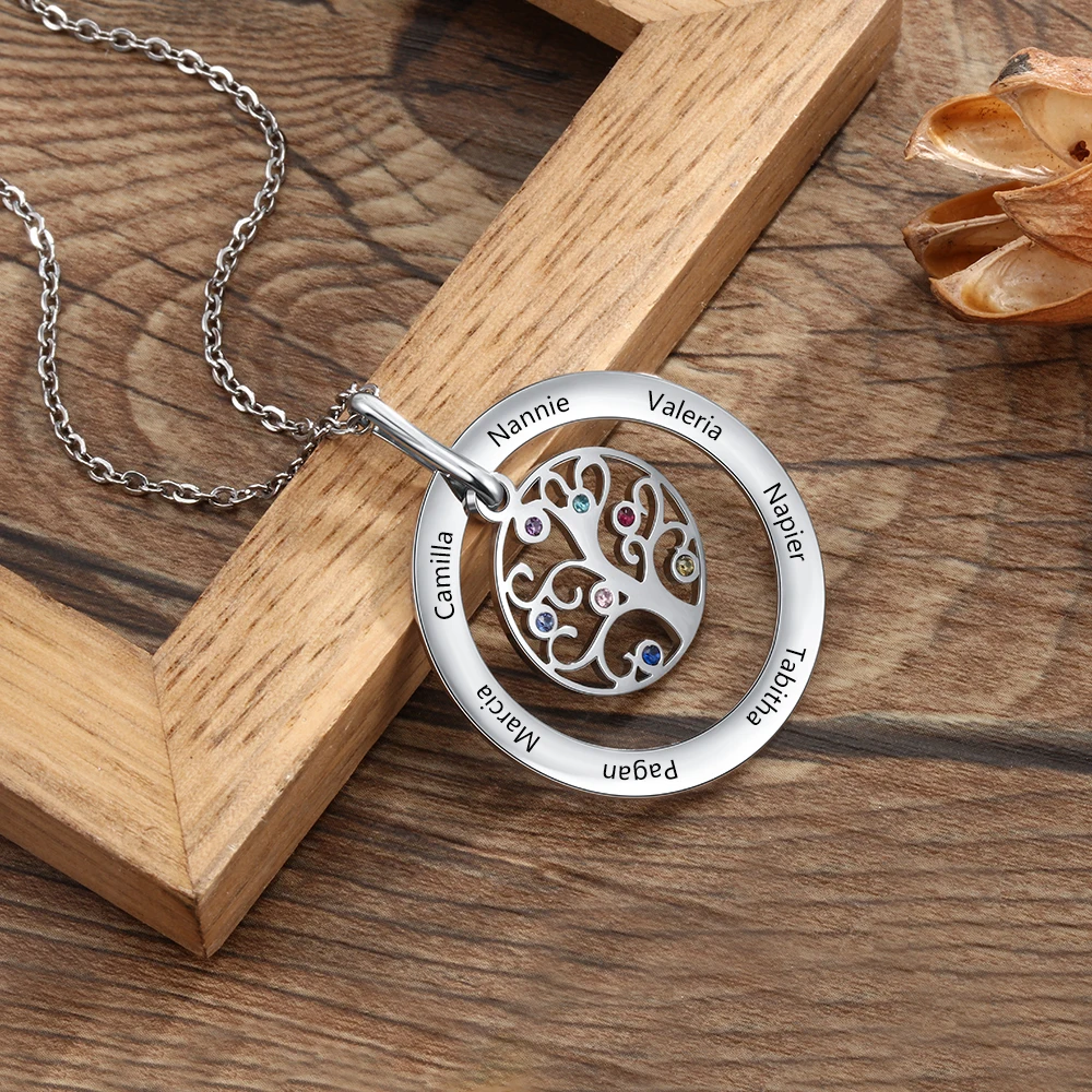 JewelOra персонализированные Дерево жизни ожерелье с зодиакальным камнем из нержавеющей стали имя кулон с гравировкой семейный подарок для мать бабушка