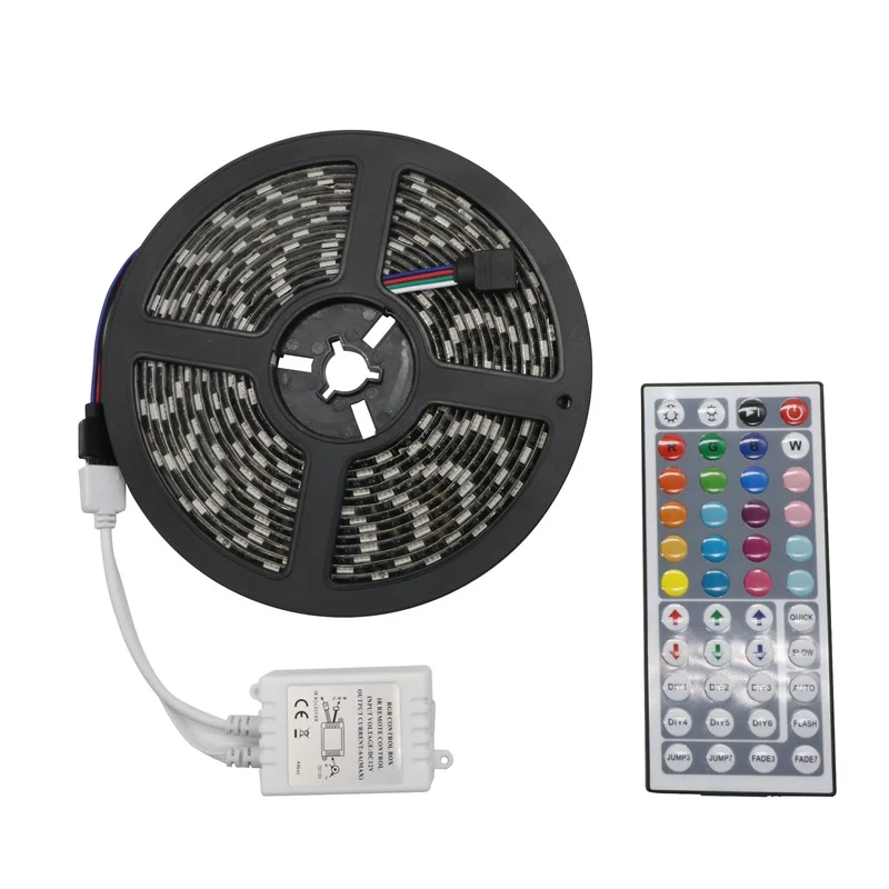 

SZYOUMY 5050 Black PCB RGB LED Strip DC12V IP65 Waterproof 60LED/m 5m/lot Flexible LED tape Light + 44 Key remote Controller