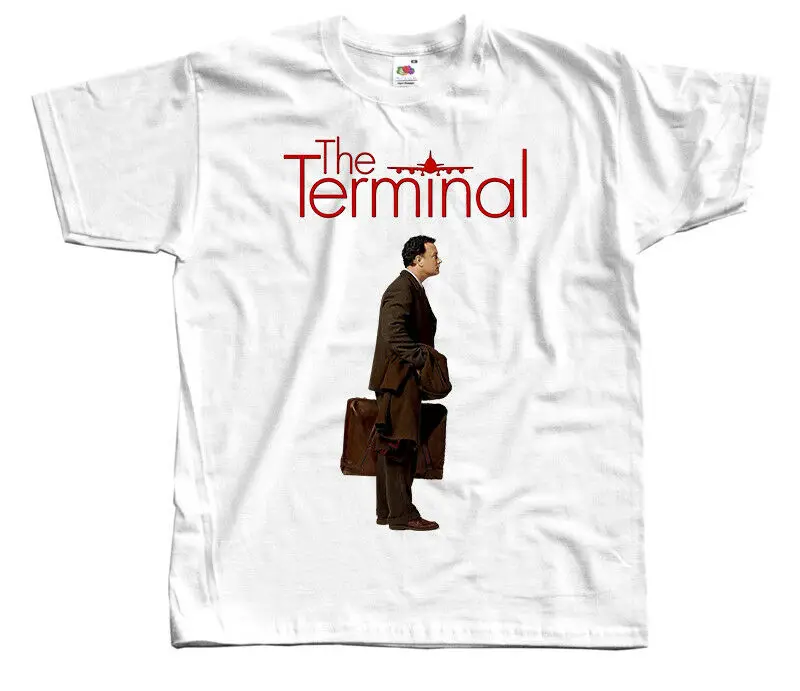 The Terminal V1 movie poster Tom Hanks DTG T Shirt WHITE all sizes S-3XL Tee Gyms Fitness Tops | Мужская одежда