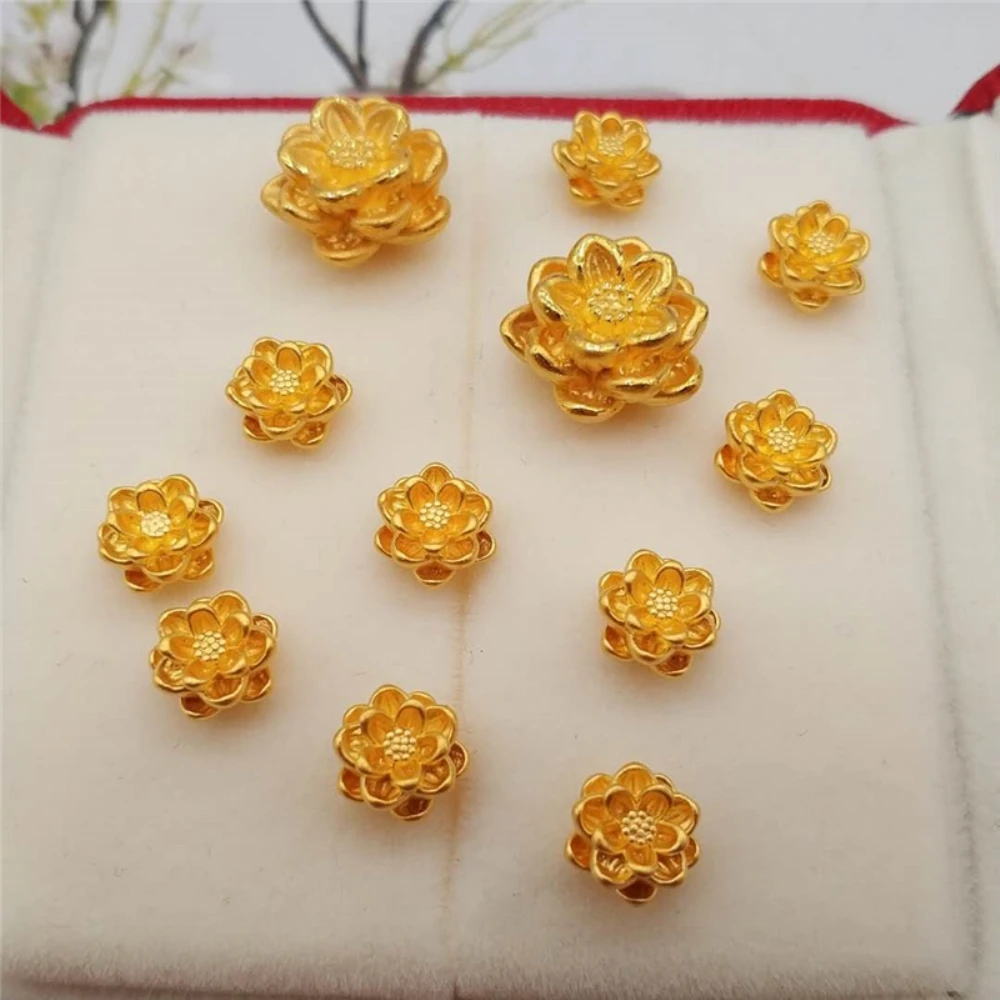 

1PCS Pure 24K 999 Yellow Gold Bead 3D DIY Bracelet Ring Bless Mini Lotus Flower Pendant / Within 0.2g