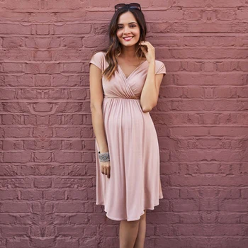 

Maternity Breastfeeding Dress Pregnant Women Dress V-neck Cotton Pregnancy Skirt Sexy Vest Skirt Pregnant Women Clothes Bc0256