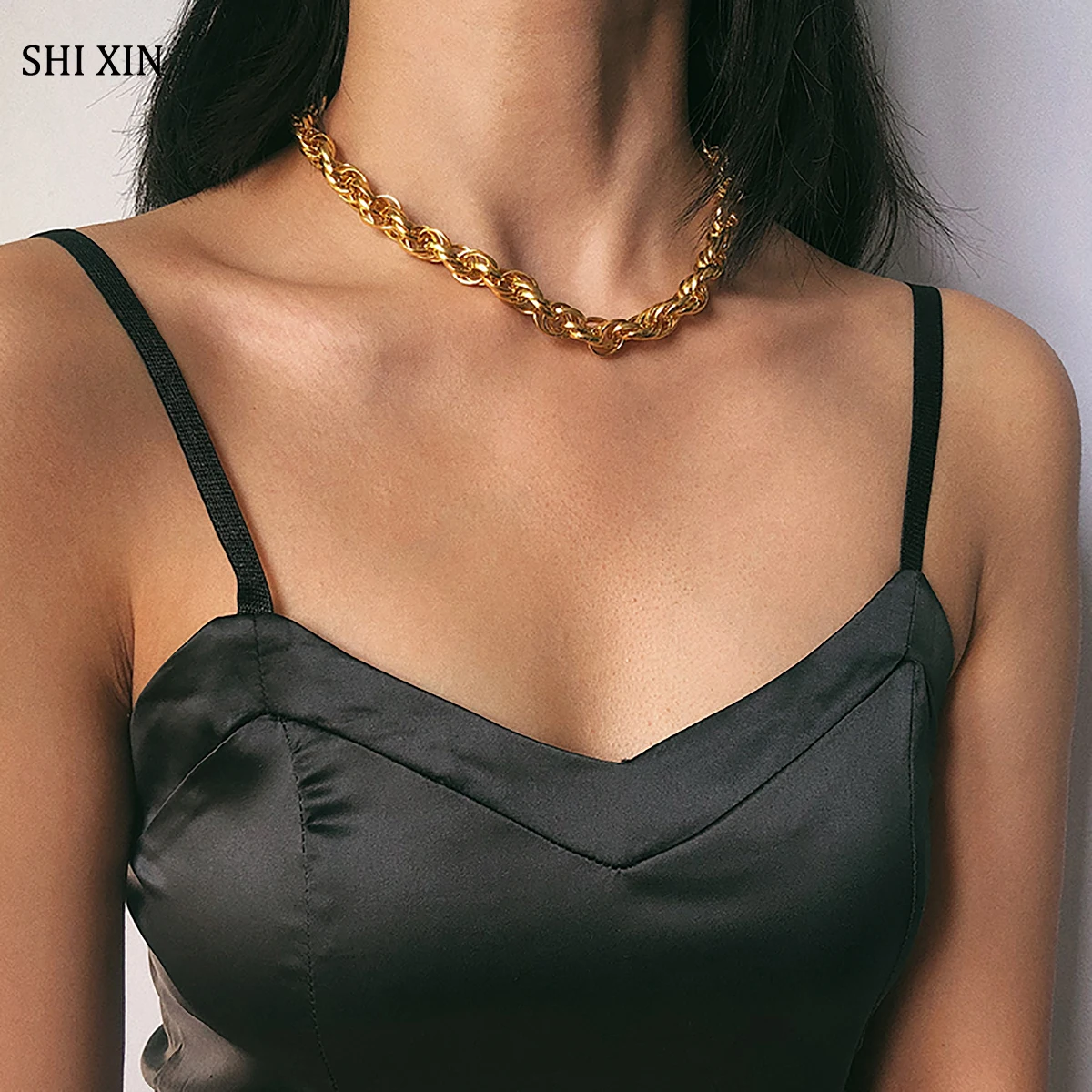 SHIXIN, панк, крученая цепочка, ожерелье для женщин, золото, короткое колье, ожерелье, воротник, преувеличенный, готический стиль, колье, для женщин,, подарки