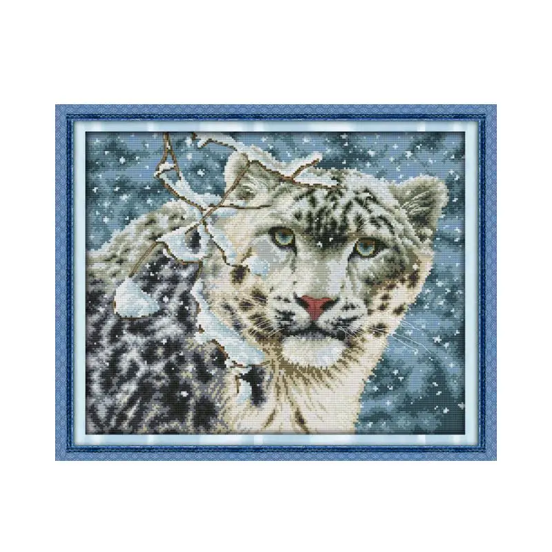 Joy Sunday Набор для вышивки крестом с животным принтом 14CT узор DMC Leopard in the snow Китайская вышивка рукоделие украшение для дома - Цвет: Красный