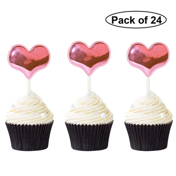 

24pcs/bag Rose Red Heart Star Happy Birthday Cupcake Topper Outer Space Cheers 30 40 Cake Topper Flags Cake Decoration Supply
