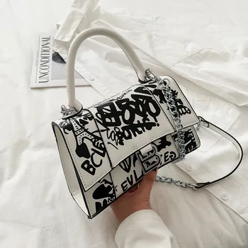 

Female Bag 2020 New Fashion Western Style Graffiti Painted Printing Hourglass Bag High Quality Handbag Messenger Bag Channels GG
