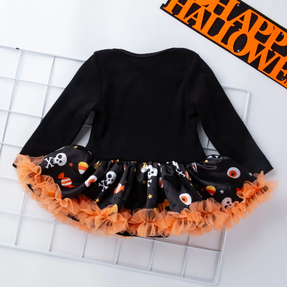 PatPat для маленьких девочек на Хэллоуин с надписью Trick or treat Стиль, милое платье с длинным рукавом, для девочек платье-комбинезон Нижняя кнопка осень-зима хлопковая одежда с круглым воротом
