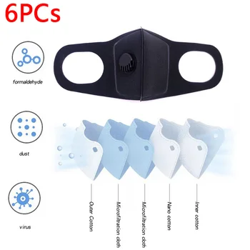 

6PCs Dust Mask Filter Anti 2.5 Air Pollution Mouth Face Mask Winter Anti Dust Carbon Insert Washed Reusable Masks Men Women