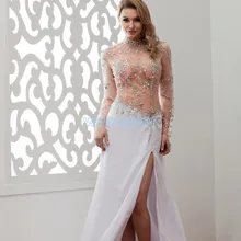 Свадебные платья, новинка, высокая горловина, горячая Распродажа, нестандартный размер/цвет, маленький поезд, длинный рукав, Кристальные сексуальные платья знаменитостей