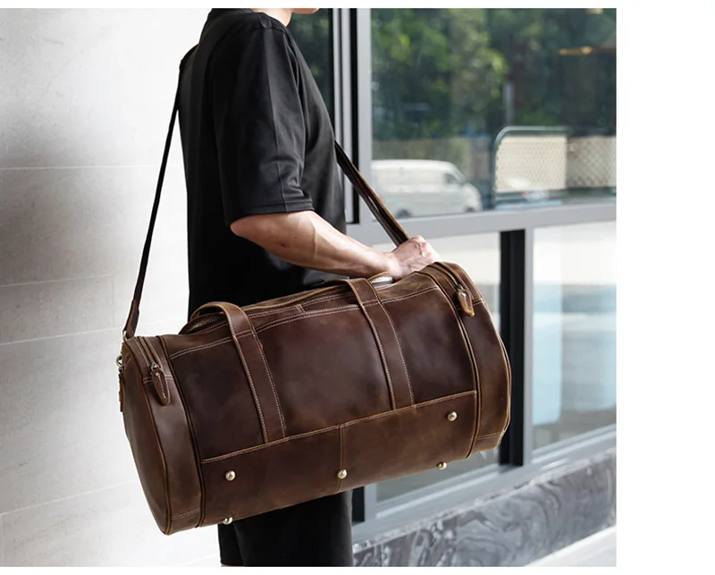 Большая вместительная кожаная мужская сумка для путешествий crazy horse, кожаная сумка для багажа, сумка для путешествий на выходные, большая деловая мужская сумка, сумка на плечо