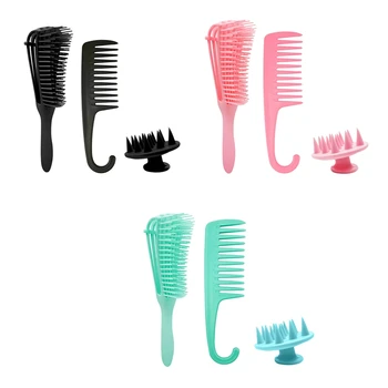 

Detangling Hair Brush,Shampoo Brush and Wide Tooth Comb Set for Afro America Textured 3A to 4C Kinky Curly