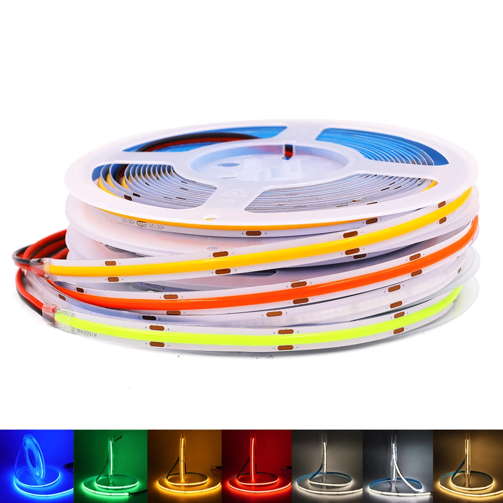 

DC 12V 24V COB LED Strip Light High Density Flex LED Tape Light Dimmable FOB Linear Ribbon 5m 1920LEDs 384LEDs/m White Red Green