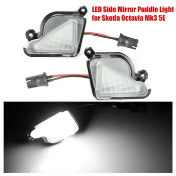

2pcs 12V Car LED Side Mirror Puddle Light Halogen Lamp Error Free 6000K White For Skoda Superb Octavia Mk3 5E Phase II