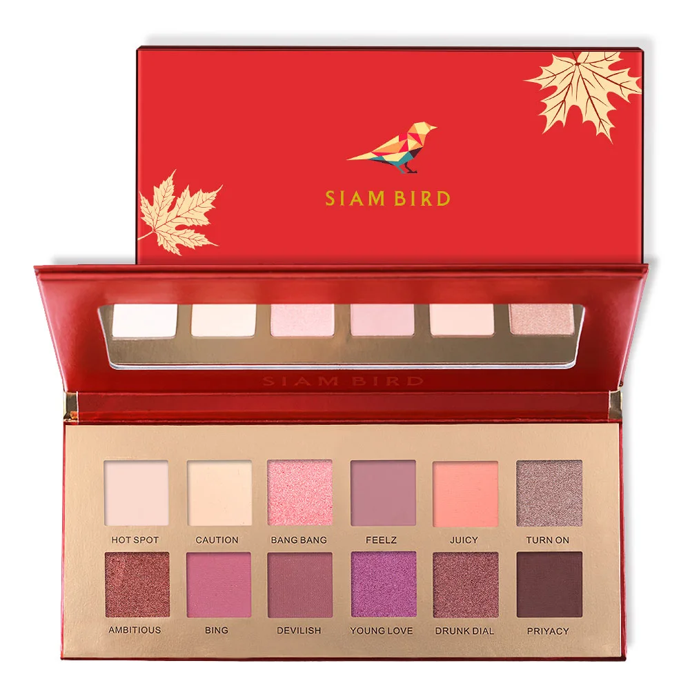 Siam Bird Makeup Shadows Professional Eyeshadows Pallete Glitter Matte Peach Eye Shadow Palette Shimmer Pigment Nude Cosmetics - Color: 12 Colors-Red