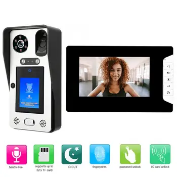 

7in 1000TVL HD Wired Face Palmprint Password RFID Card Building Intercom Doorbell 100-240V Security System