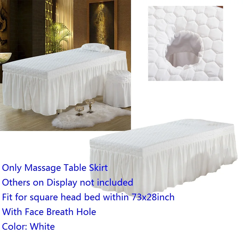 2Pcs White 73x28 inch Microfiber Beauty Salon Thickening Massage Table Skirt Bed Cover with Face Rest Hole, Solid Color