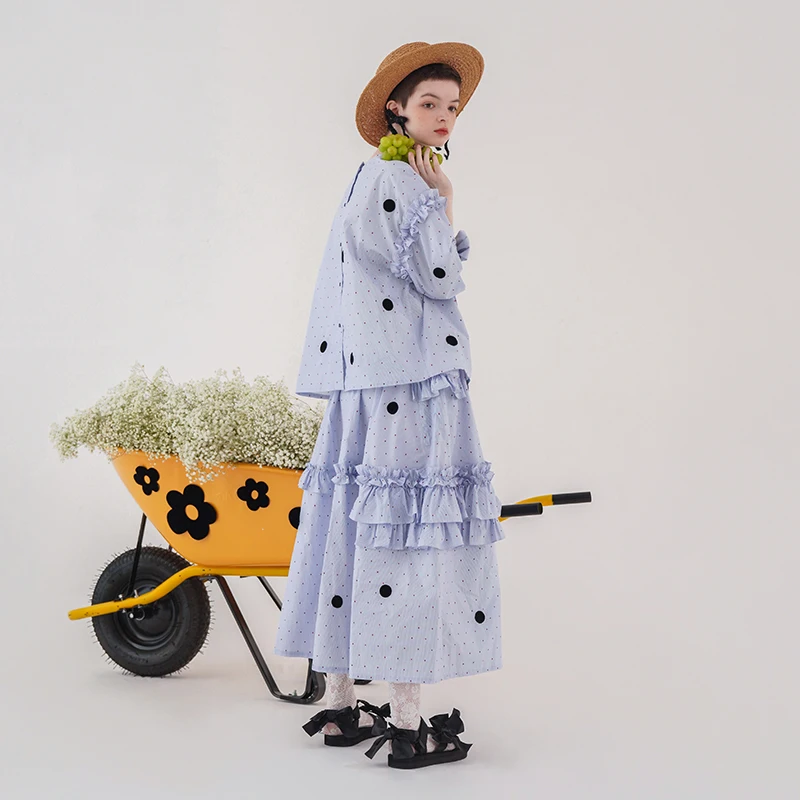 imakokoni blue polka dot top original design