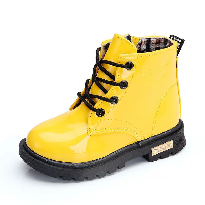 Botas de cuero para niños, zapatos de piel sintética para primavera y otoño, botas de moda para niñas pequeñas, cálidas, zapatos para niños