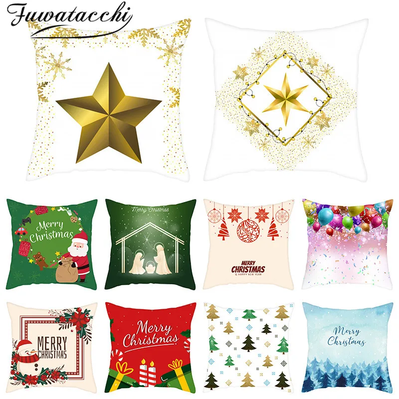 Fuwatacchi Christmas Decoration Cushion Cover Cartoon Pillow Case Home Decorative Pillow Cover for Sofa Car Seat Home Decor