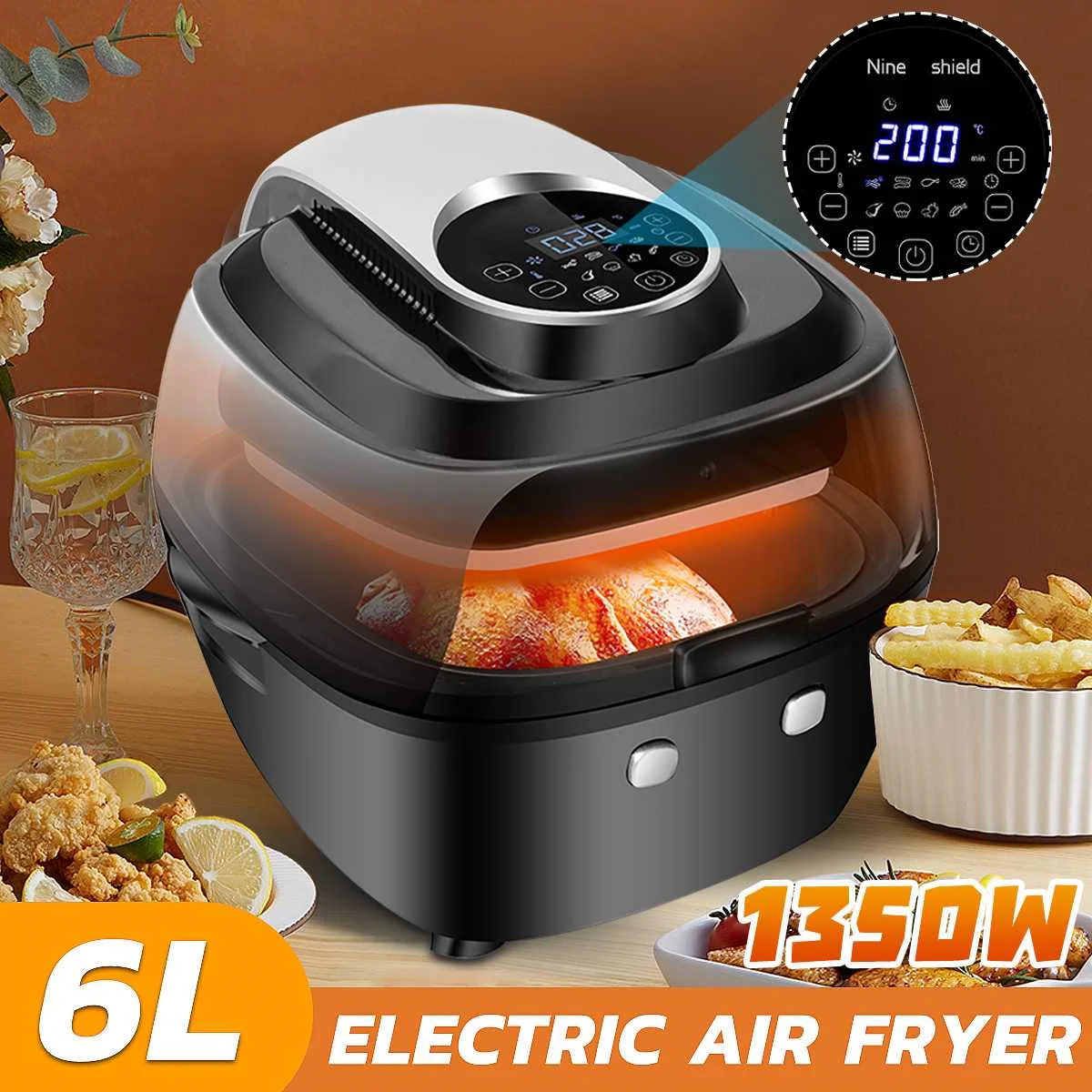 Cooking-Tools Pizza-Cooker Fryer Kitchen Oil-Free Multifunction Smart-Touch 6L LCD Intelligent