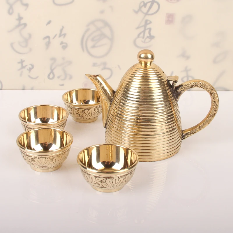 Pure copper wine with white wine light luxury small hip flask white wine glass wine tray set household antique wine supplies