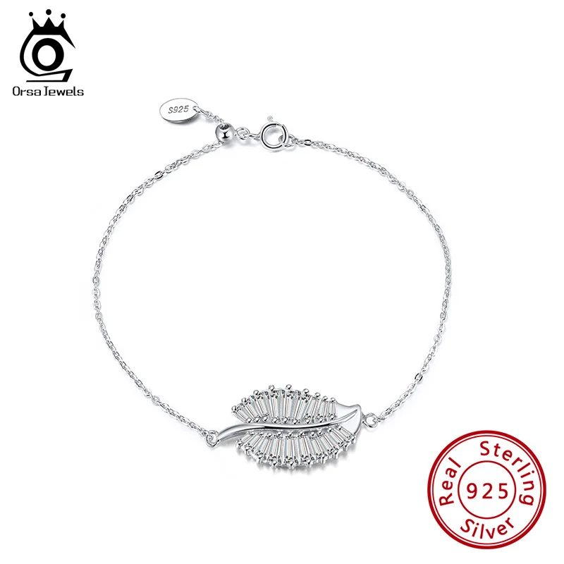 ORSA JEWELS лист Форма 925 стерлингового серебра женские регулируемый браслет циркон
