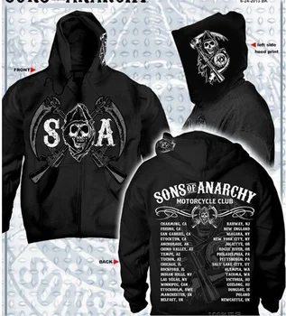 

New Arrival Hot TV Sons Of Anarchy Cosplay Costume 3D Printed Mens Zipper Hoodie Rock Punk Motorcycle Jacket Autumn Winter Wear