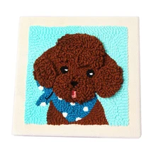 Набор для вязания шерстяного коврика "сделай сам", ручная работа, шерстяная вышивка, подарок с 26x26 см, рамка из цельного дерева, дырокол, шоколадная собака