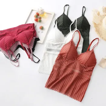 

Lace Vest Top Women lingerie Pad Sleeveless Bralette Summer V-Neck Tank Tops One-piece Female Camisoles Underwear*