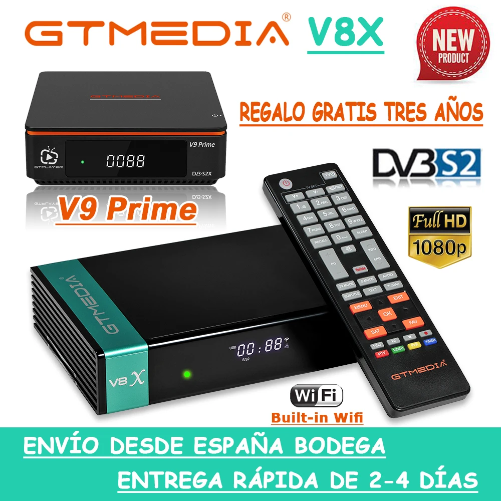Gtmedia-receptor satélite V8X DVB-S2, decodificador de alta calidad sin aplicación, WIFI integrado, H.265, 1080P, V9 Prime, gran oferta