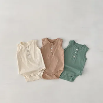 

Summer korean style 0-2 years baby solid color sleeveless bodysuits pure cotton casual Coveralls