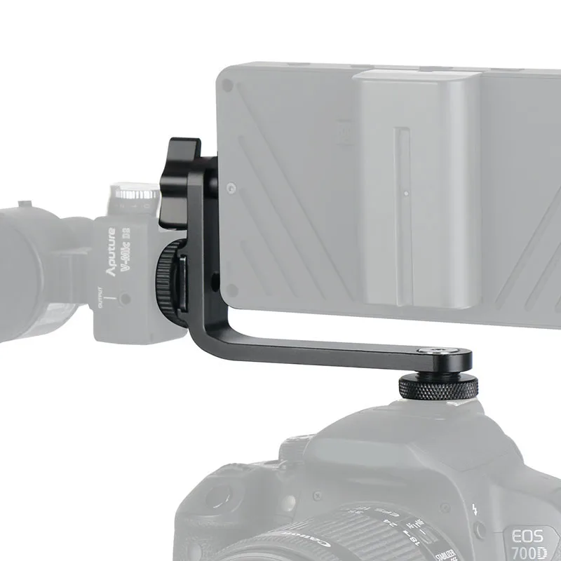 

Monitor Tilt Arm L Bracket Stand for LED Video Light Microphone Mount with 2 Cold Shoe for DSLR Camera