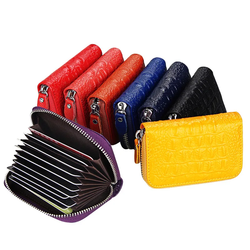 

Crocodile Pattern Genuine Leather Men's Zip Card Package Card Bit More Women's Credit Card Holder Women's Card Holder