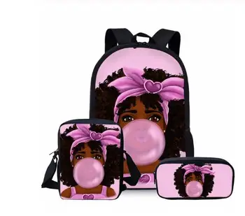 

3pcs/set 16 inch School Bags for Kids Black Art African Girl Printing School Bagpack Children Shoulder Book Bags Satchel