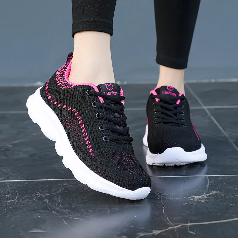 New Women Casual Shoes 2021 Summer Breathable Sock Shoes Lace-up Walking Shoes Ladies Outdoor Sneakers Women's Vulcanized Shoes