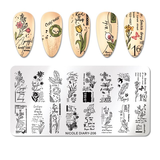 DIARY Leaves Nail Stamping Plates Abstract Flower Line Dot Point Image Stamp Templates Printing Stencil Tools