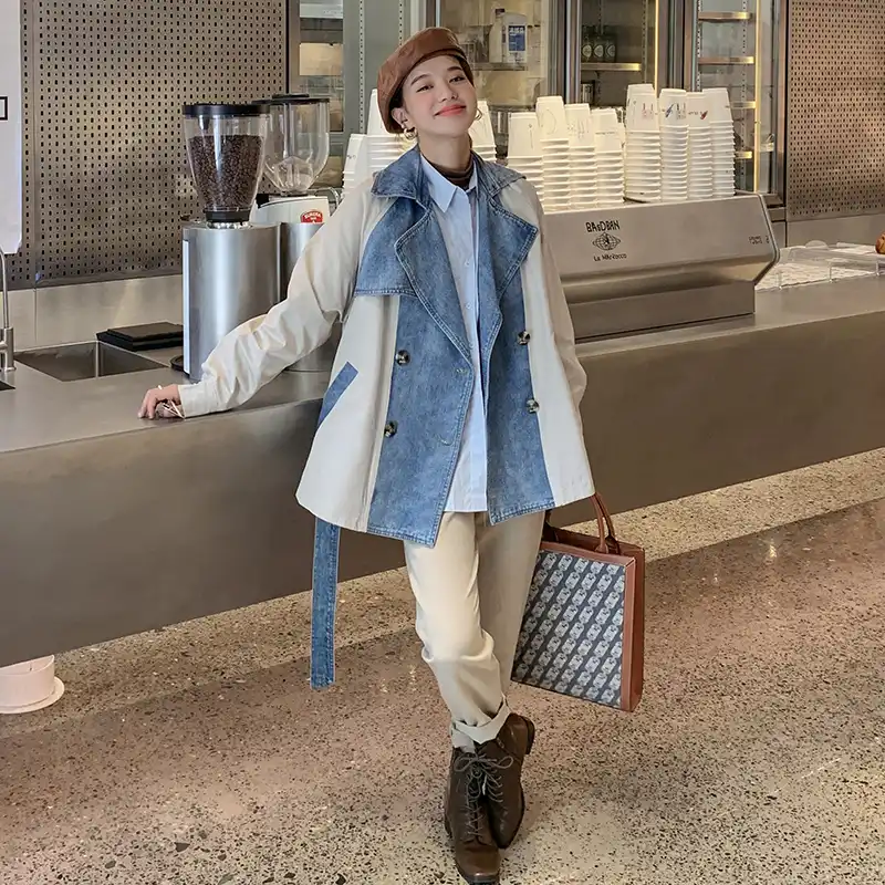 女性の春の秋のデニムコート新ファッション韓国ステッチ流行牛カジュアルルース女性のデニムジャケットa47 ベーシックジャケット Aliexpress