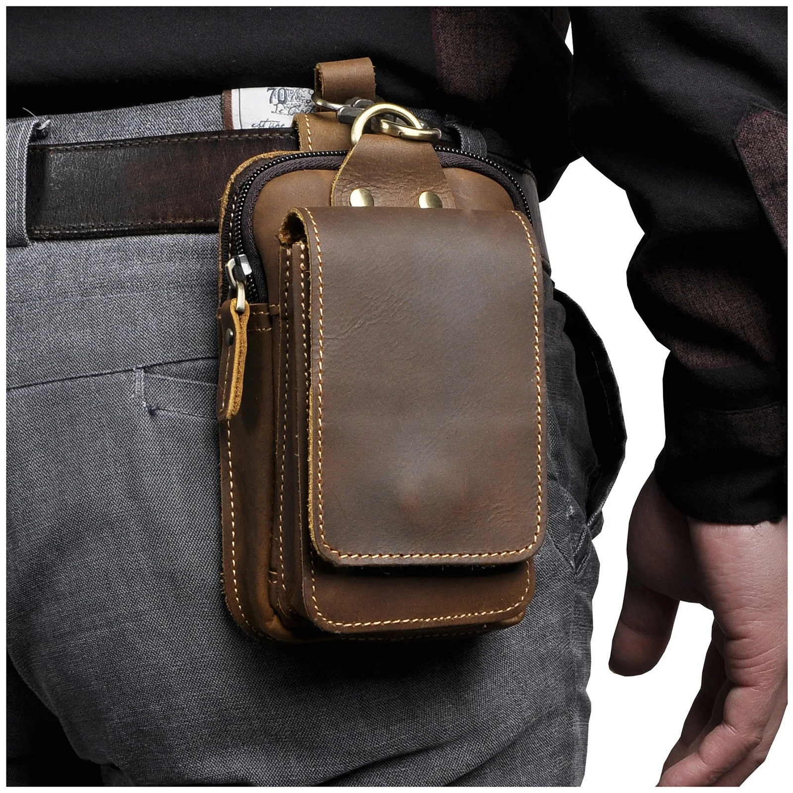 SMAWESTAR Men's Waist Chest Packs Bag Male Genuine Leather Fashion