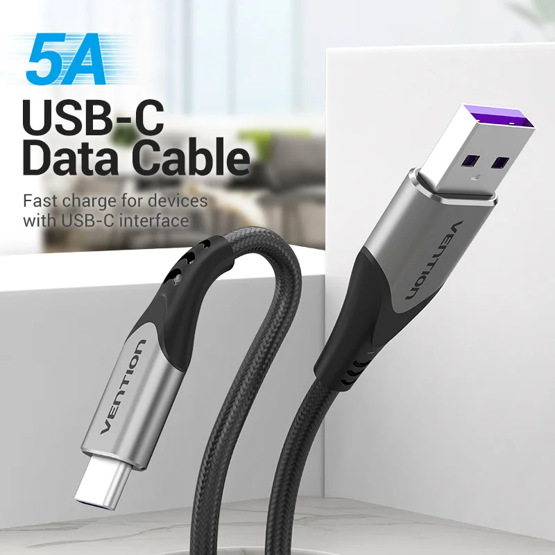 Vention 5A Type C Cable for Huawei Mate 30 20 P30 P20 Xiaomi Samsung USB C Fast Charging Cable Mobile Phone USB Type-C Cables 3A