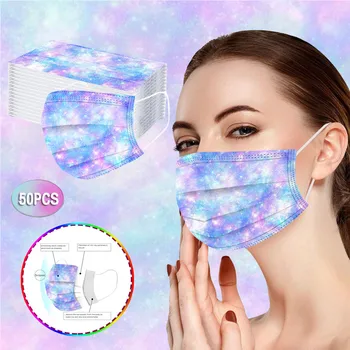 

50PC Adult Tie-dye Gradient Printed Three-Layer Dust-Proof Disposable Mouth Masks Mascarillas Protective Mask For Women Men#9