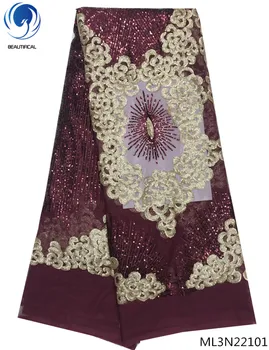 

BEAUTIFICAL 2019 french sequins tulle lace fabric with sequins african french fabric mesh lace sequin fabric 5 yards ML3N221
