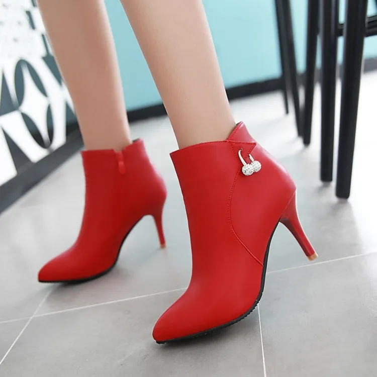 

2016 Autumn New Style Pointed Stiletto Man-made Diamond Pearl Ladies' High Heel Boots Large Size Boots