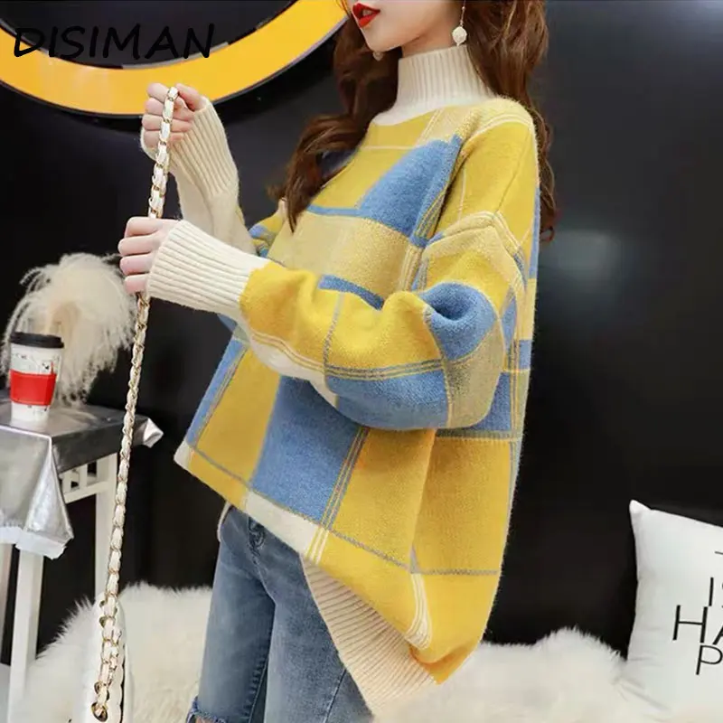 

2019 knitted plus size yellow sweaters women winter clothes pullover new korean fall turtleneck loose fuzzy ladies sweaters