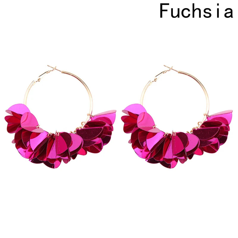 Fashion Geometric Big Round Hoop Earrings Sequined Various Colors Earrings Exaggerated Metal Jewelry