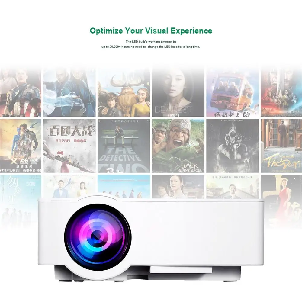 E08S Mini Portable Projector 200 Lumen 800 x 480 Full HD LED Video Home Cinema IR Remote Control Wi