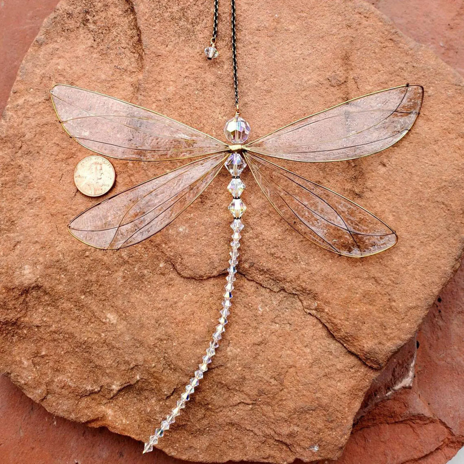 Dragonfly Crystal Window Hanging Decor Pendant Ornament for Patio Garden Lawn | Дом и сад