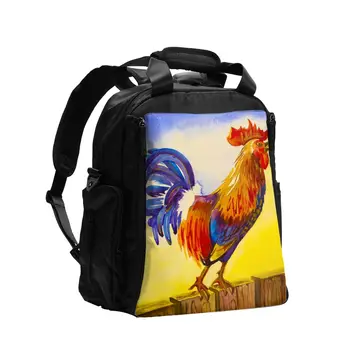 

Diaper Bag Rooster Sitting On Fence And Screaming Maternity Nappy Bag with Newborns Foldable Changing Pad Diaper Cover Mat